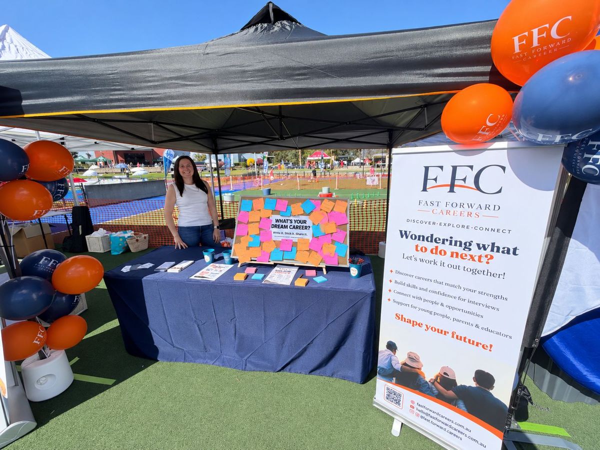 Deanna at the Fast Forward Careers stall at a community spring fair